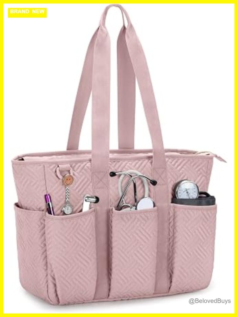 Nurse Clinical Tote Bag - Padded Laptop Sleeve, 8 Pockets, Polyester